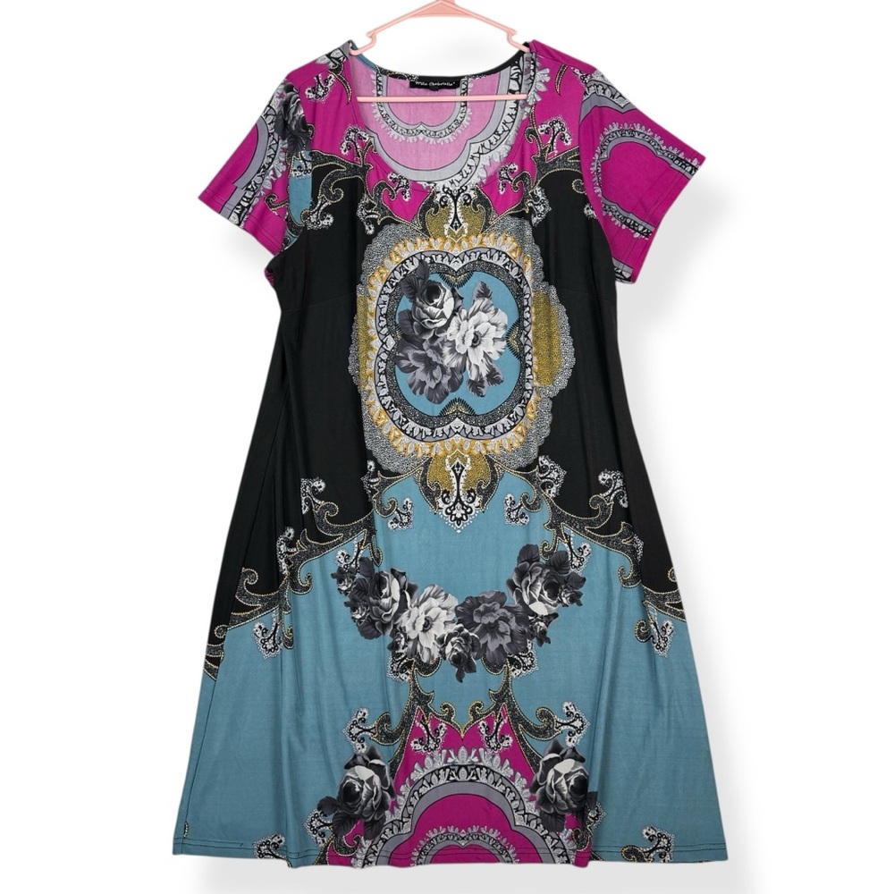 Mile Gabrielle Dress Womens Plus 2X Short Sleeve A-line‎ Stretch